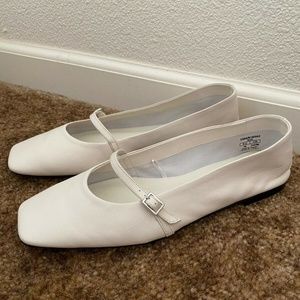 Zara Womens Square Toe Off White Soft Leather Ballet Flats TRF Size 7.5
